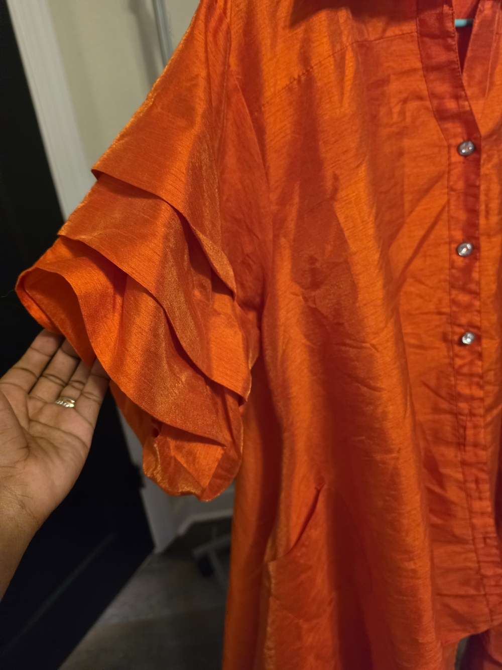 Bright Orange Button-Up Tunic Shirt - Picture 2 of 5